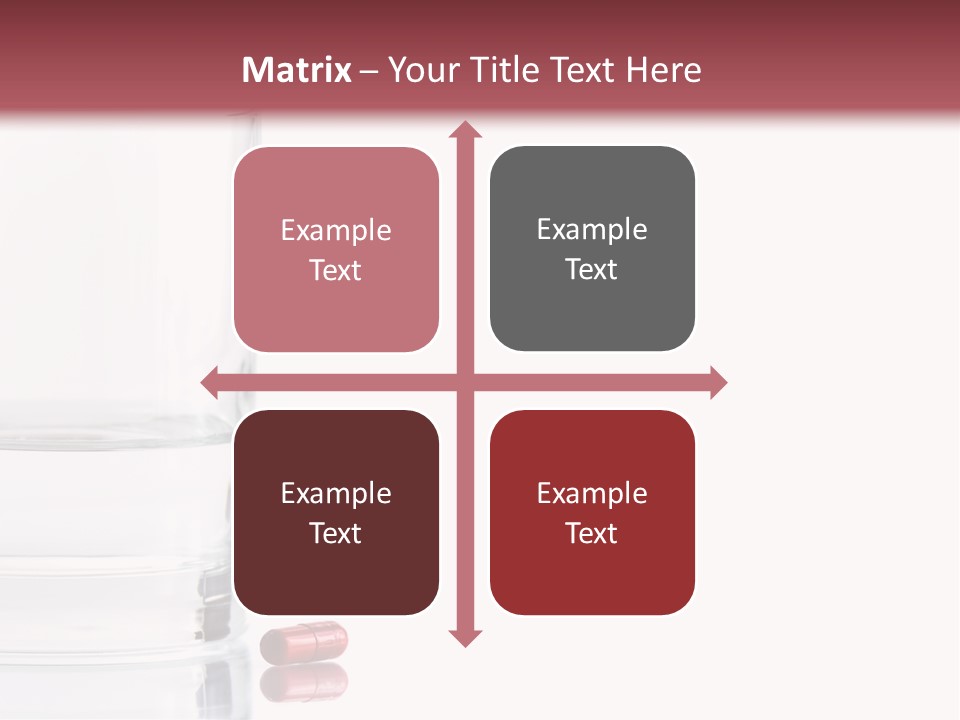 Close Up Of Red Pill And Water On A High Key Background. The Focus Is On The Front Pill And Falls Off Quickly (With Sample Text) PowerPoint Template