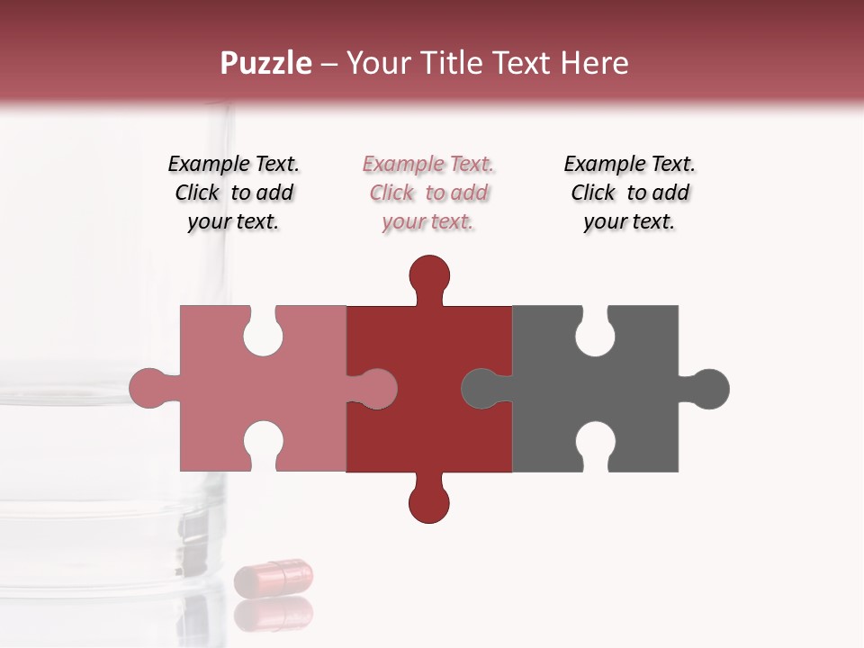 Close Up Of Red Pill And Water On A High Key Background. The Focus Is On The Front Pill And Falls Off Quickly (With Sample Text) PowerPoint Template