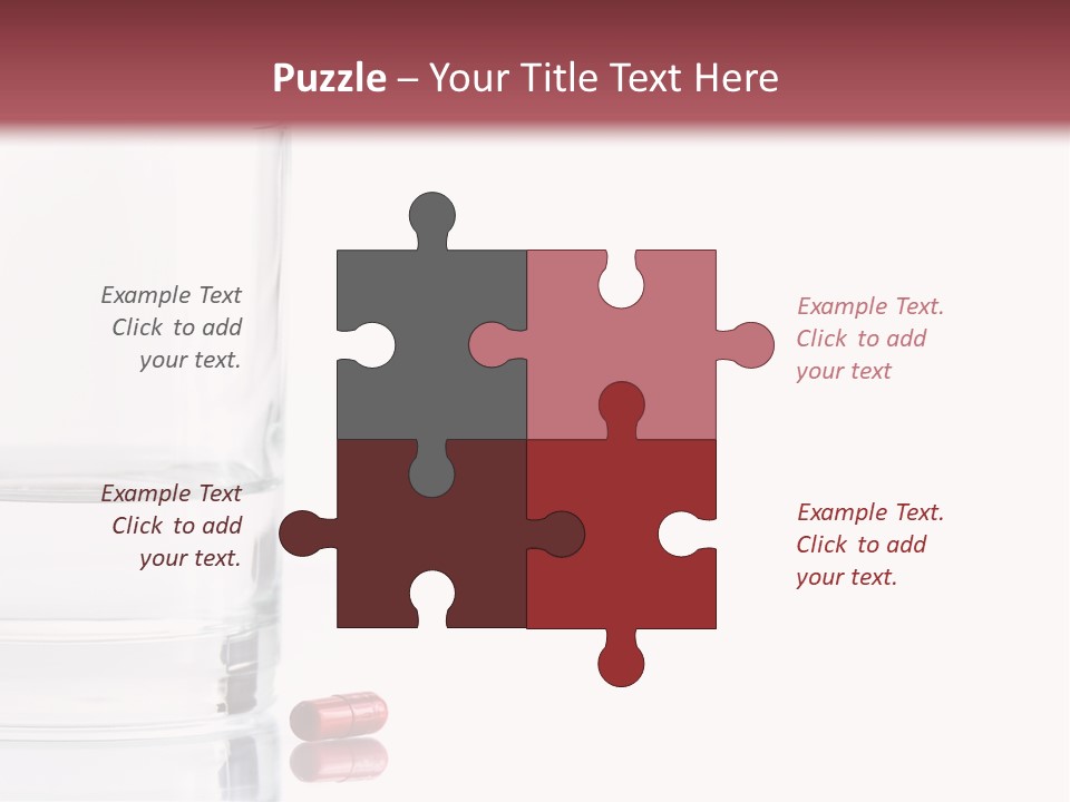 Close Up Of Red Pill And Water On A High Key Background. The Focus Is On The Front Pill And Falls Off Quickly (With Sample Text) PowerPoint Template