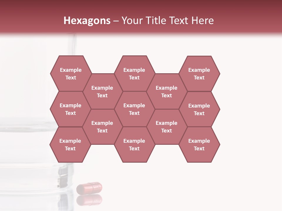 Close Up Of Red Pill And Water On A High Key Background. The Focus Is On The Front Pill And Falls Off Quickly (With Sample Text) PowerPoint Template
