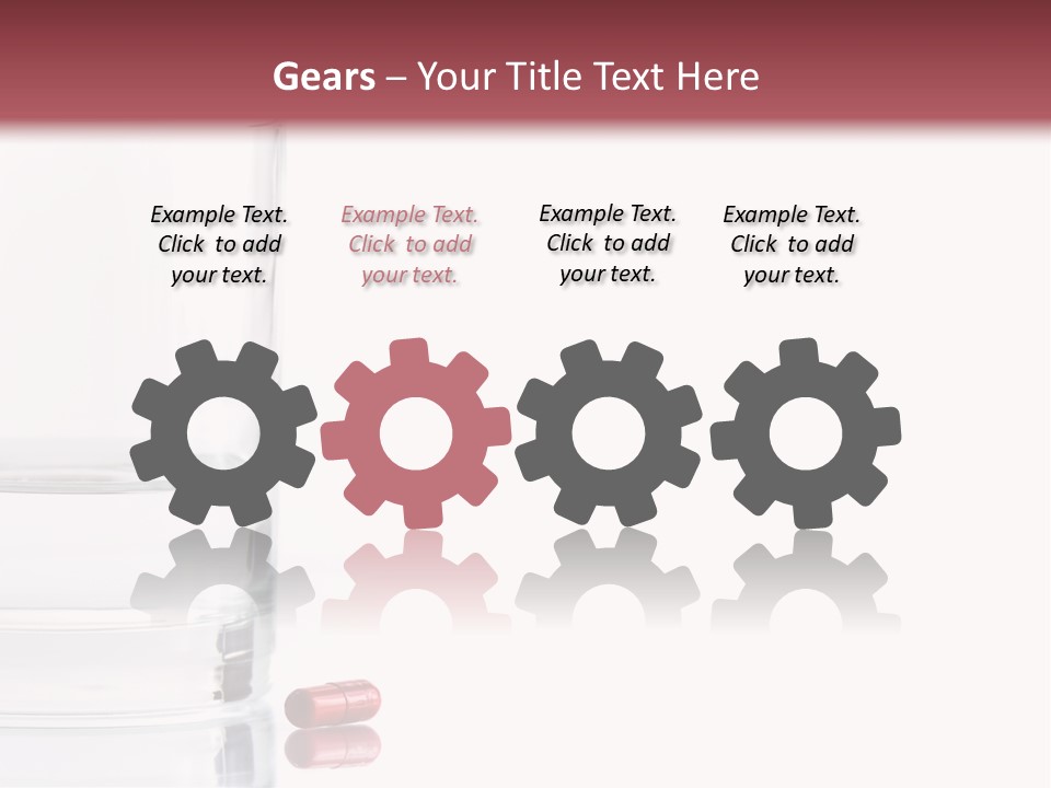 Close Up Of Red Pill And Water On A High Key Background. The Focus Is On The Front Pill And Falls Off Quickly (With Sample Text) PowerPoint Template