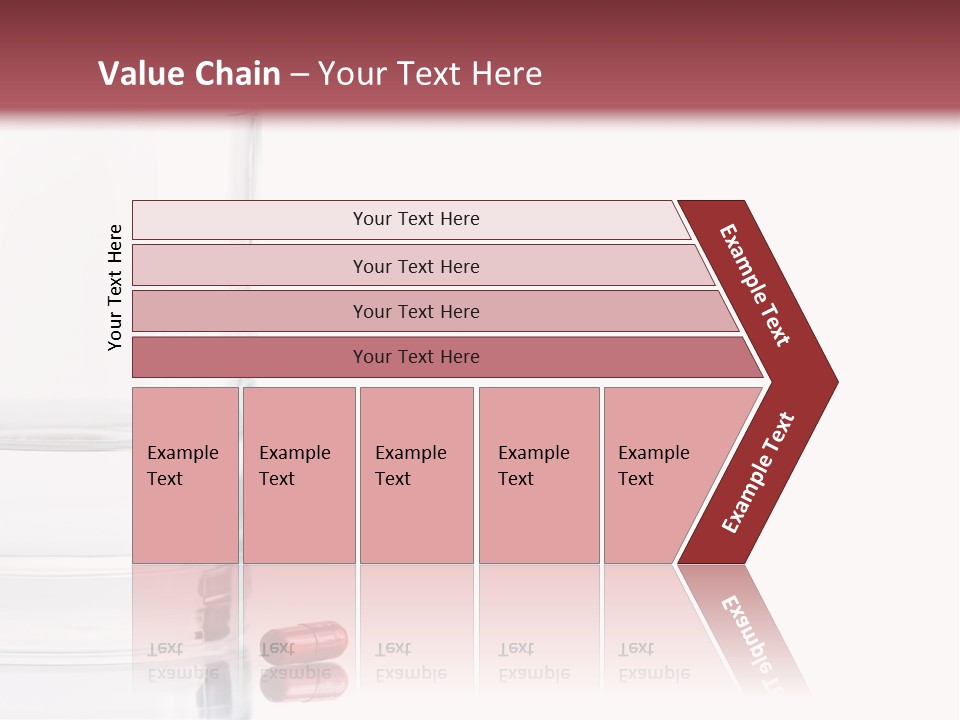 Close Up Of Red Pill And Water On A High Key Background. The Focus Is On The Front Pill And Falls Off Quickly (With Sample Text) PowerPoint Template