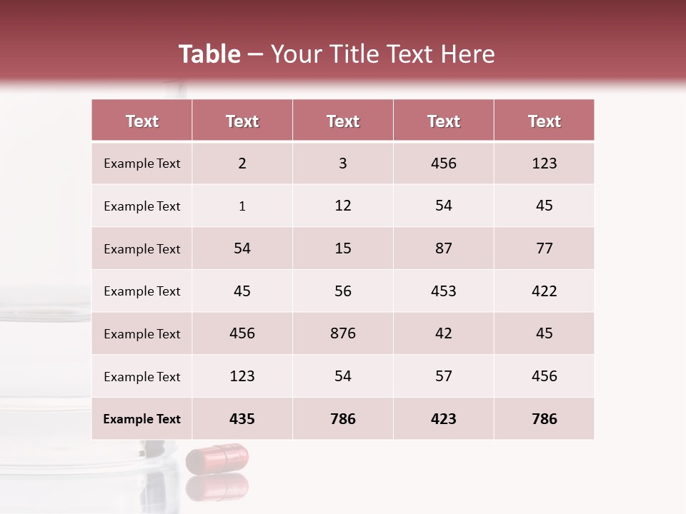 Close Up Of Red Pill And Water On A High Key Background. The Focus Is On The Front Pill And Falls Off Quickly (With Sample Text) PowerPoint Template