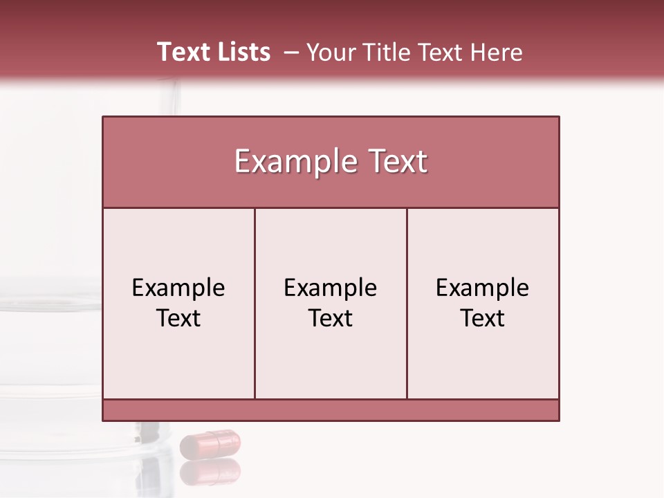 Close Up Of Red Pill And Water On A High Key Background. The Focus Is On The Front Pill And Falls Off Quickly (With Sample Text) PowerPoint Template