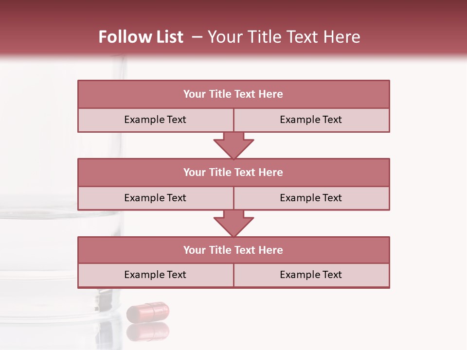 Close Up Of Red Pill And Water On A High Key Background. The Focus Is On The Front Pill And Falls Off Quickly (With Sample Text) PowerPoint Template