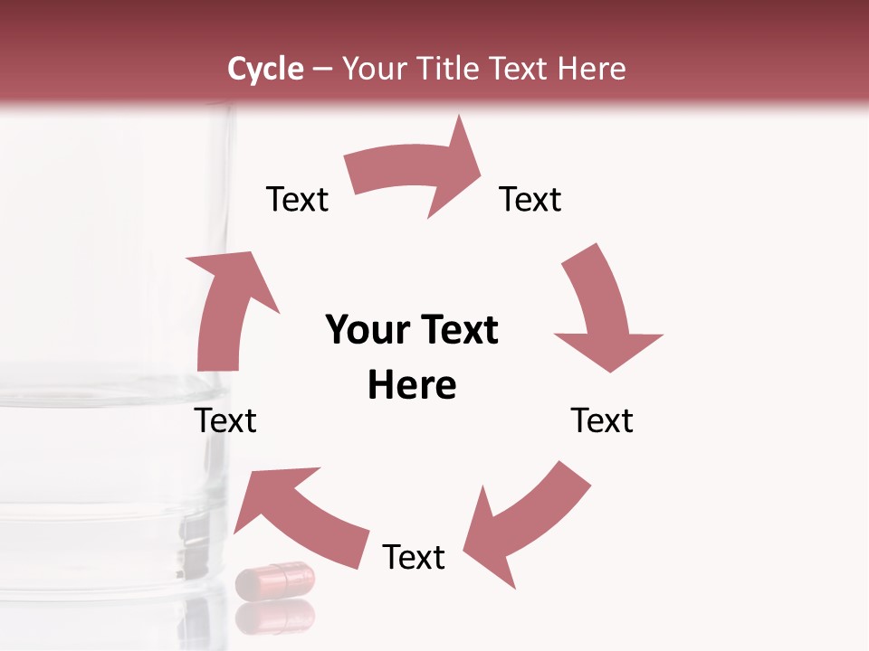 Close Up Of Red Pill And Water On A High Key Background. The Focus Is On The Front Pill And Falls Off Quickly (With Sample Text) PowerPoint Template