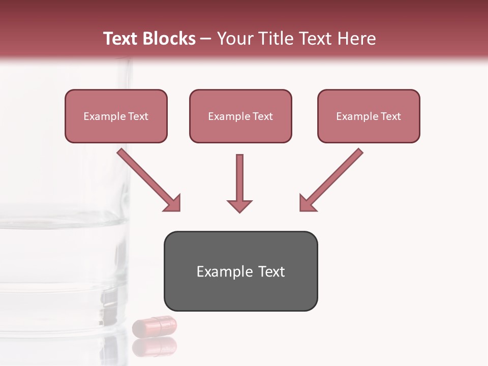 Close Up Of Red Pill And Water On A High Key Background. The Focus Is On The Front Pill And Falls Off Quickly (With Sample Text) PowerPoint Template
