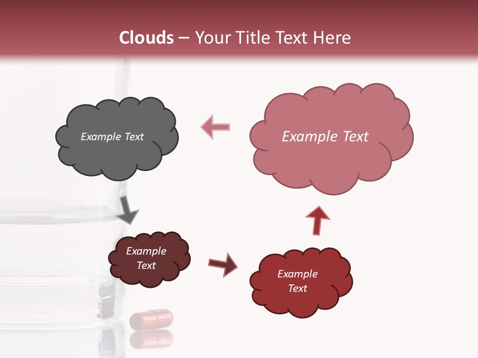 Close Up Of Red Pill And Water On A High Key Background. The Focus Is On The Front Pill And Falls Off Quickly (With Sample Text) PowerPoint Template