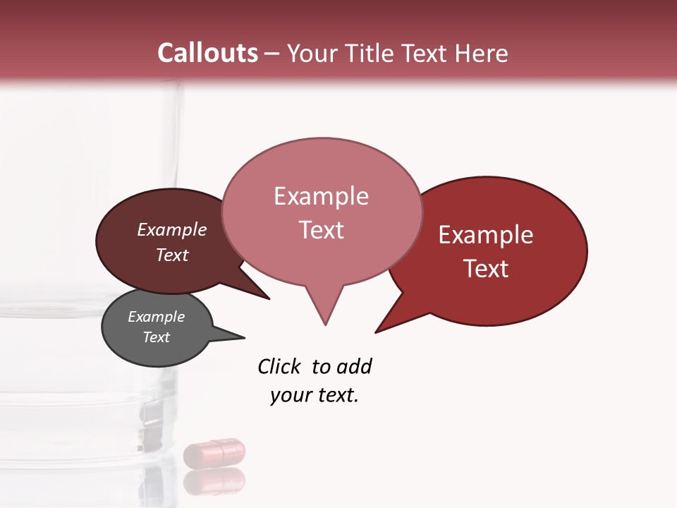 Close Up Of Red Pill And Water On A High Key Background. The Focus Is On The Front Pill And Falls Off Quickly (With Sample Text) PowerPoint Template