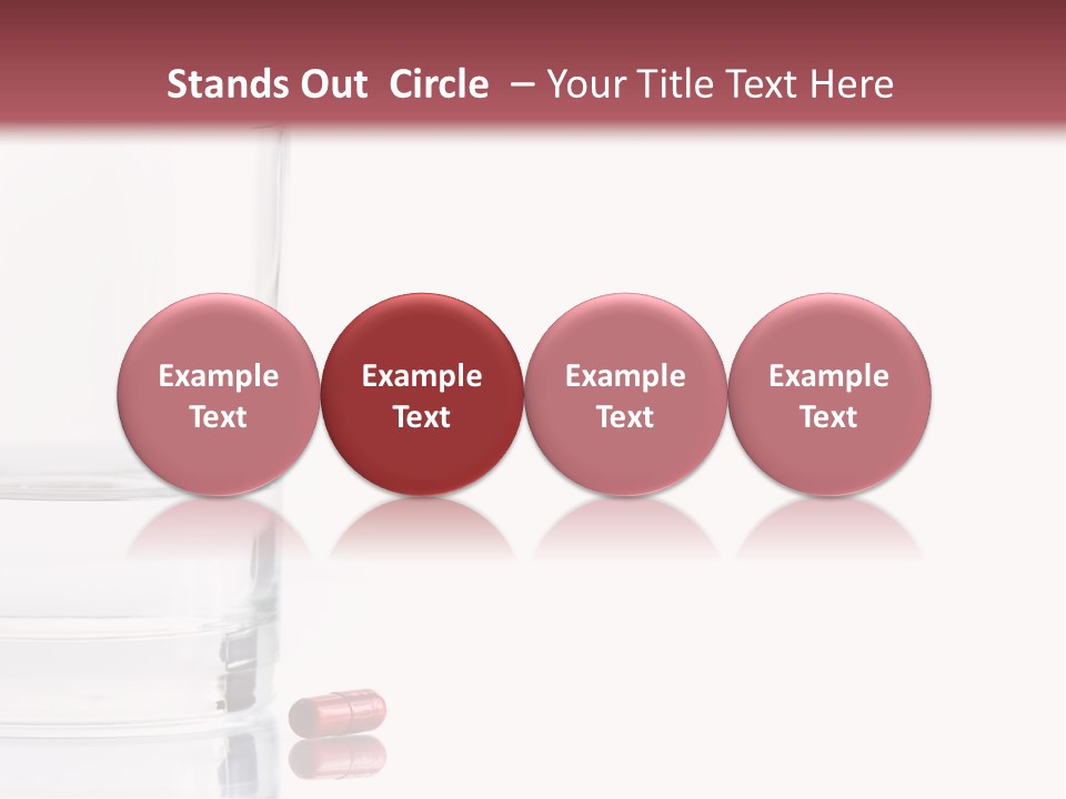 Close Up Of Red Pill And Water On A High Key Background. The Focus Is On The Front Pill And Falls Off Quickly (With Sample Text) PowerPoint Template