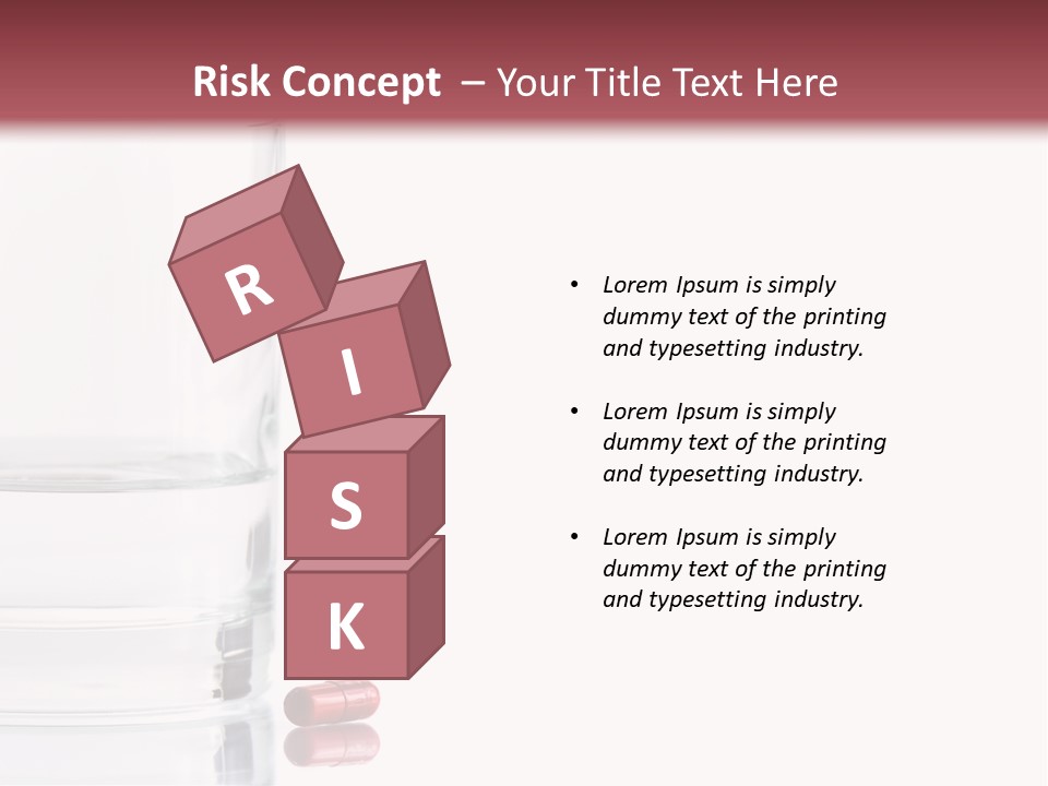 Close Up Of Red Pill And Water On A High Key Background. The Focus Is On The Front Pill And Falls Off Quickly (With Sample Text) PowerPoint Template