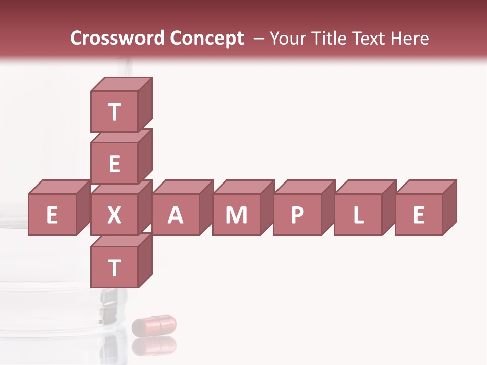 Close Up Of Red Pill And Water On A High Key Background. The Focus Is On The Front Pill And Falls Off Quickly (With Sample Text) PowerPoint Template