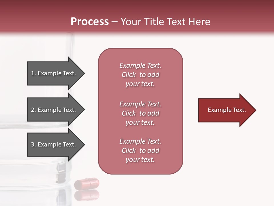 Close Up Of Red Pill And Water On A High Key Background. The Focus Is On The Front Pill And Falls Off Quickly (With Sample Text) PowerPoint Template
