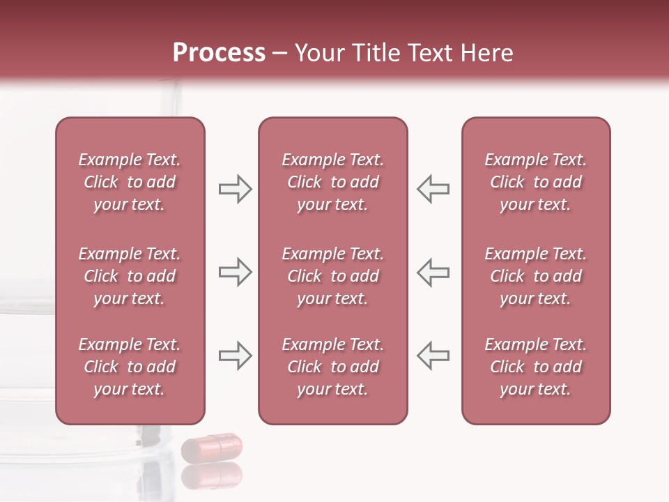 Close Up Of Red Pill And Water On A High Key Background. The Focus Is On The Front Pill And Falls Off Quickly (With Sample Text) PowerPoint Template