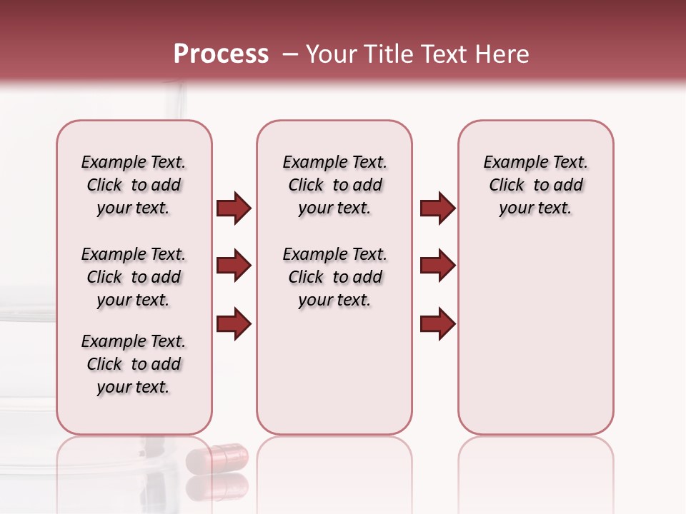 Close Up Of Red Pill And Water On A High Key Background. The Focus Is On The Front Pill And Falls Off Quickly (With Sample Text) PowerPoint Template