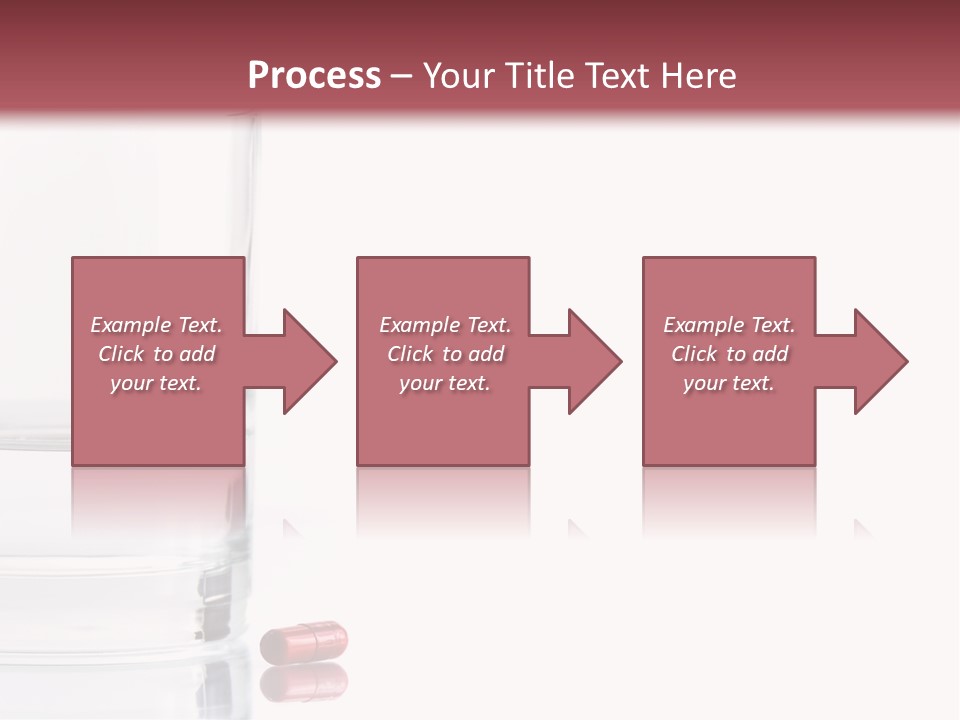 Close Up Of Red Pill And Water On A High Key Background. The Focus Is On The Front Pill And Falls Off Quickly (With Sample Text) PowerPoint Template