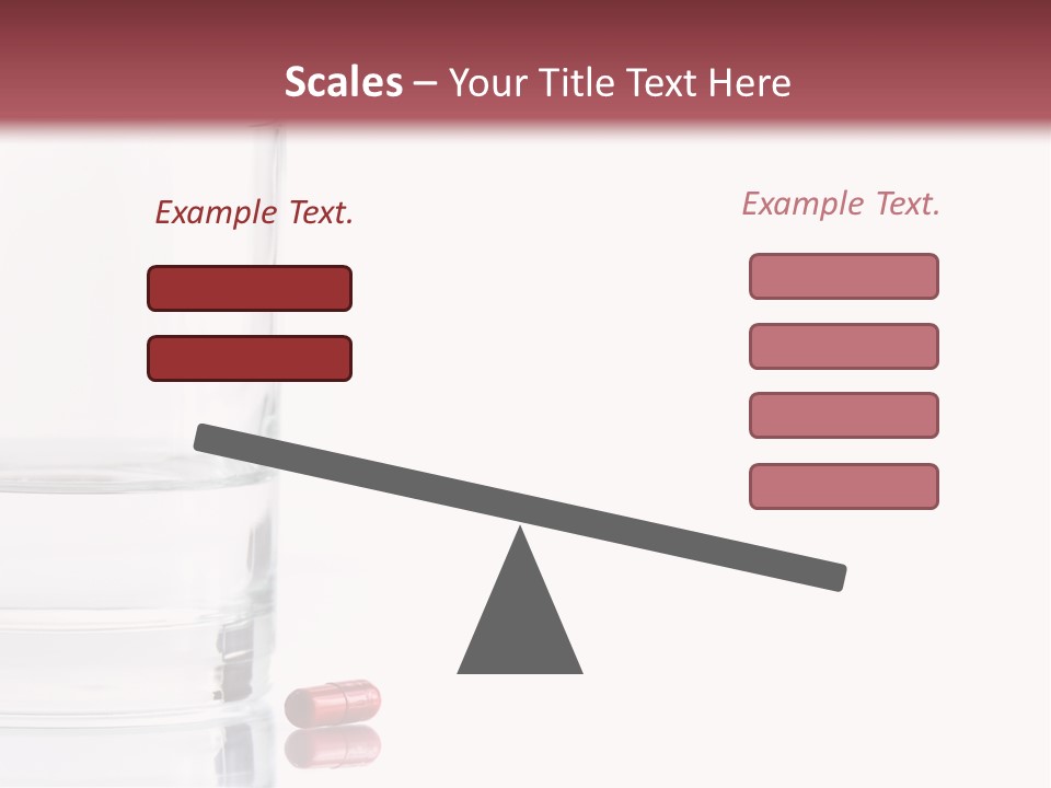 Close Up Of Red Pill And Water On A High Key Background. The Focus Is On The Front Pill And Falls Off Quickly (With Sample Text) PowerPoint Template