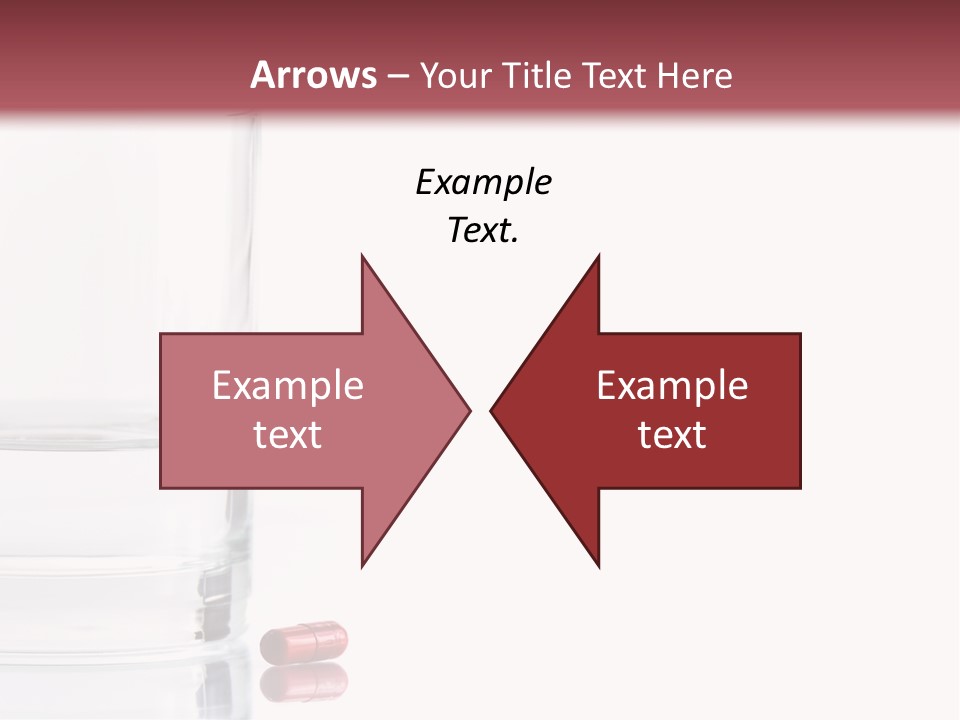 Close Up Of Red Pill And Water On A High Key Background. The Focus Is On The Front Pill And Falls Off Quickly (With Sample Text) PowerPoint Template