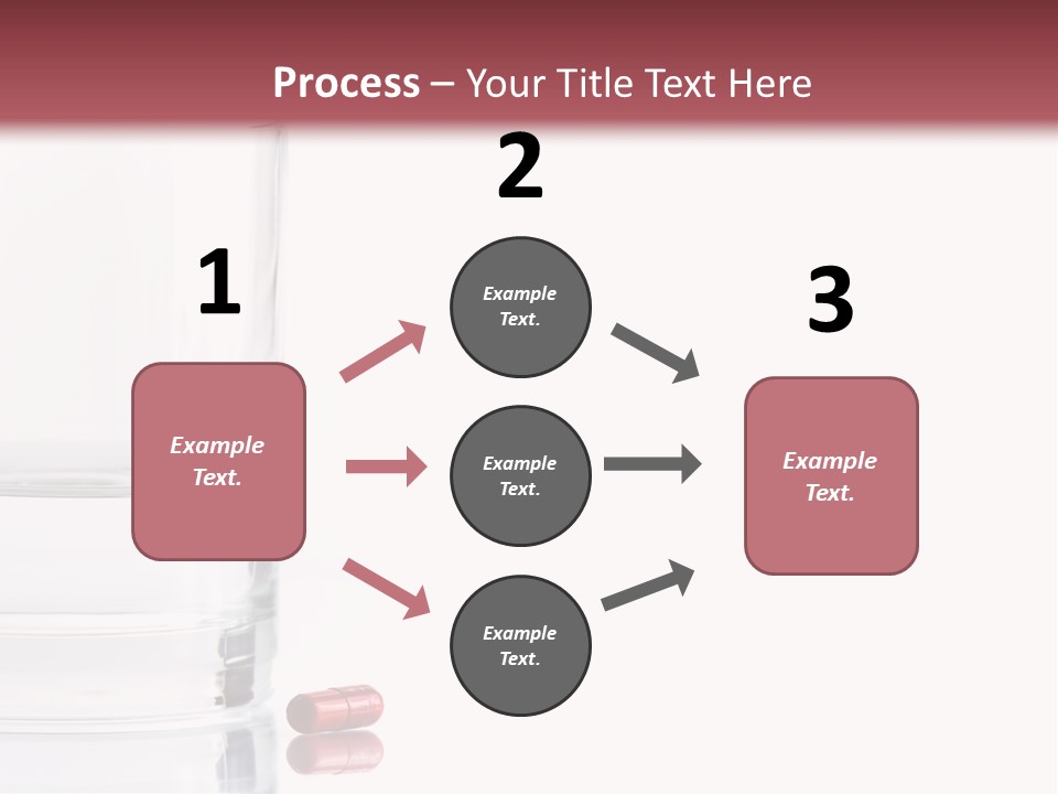 Close Up Of Red Pill And Water On A High Key Background. The Focus Is On The Front Pill And Falls Off Quickly (With Sample Text) PowerPoint Template