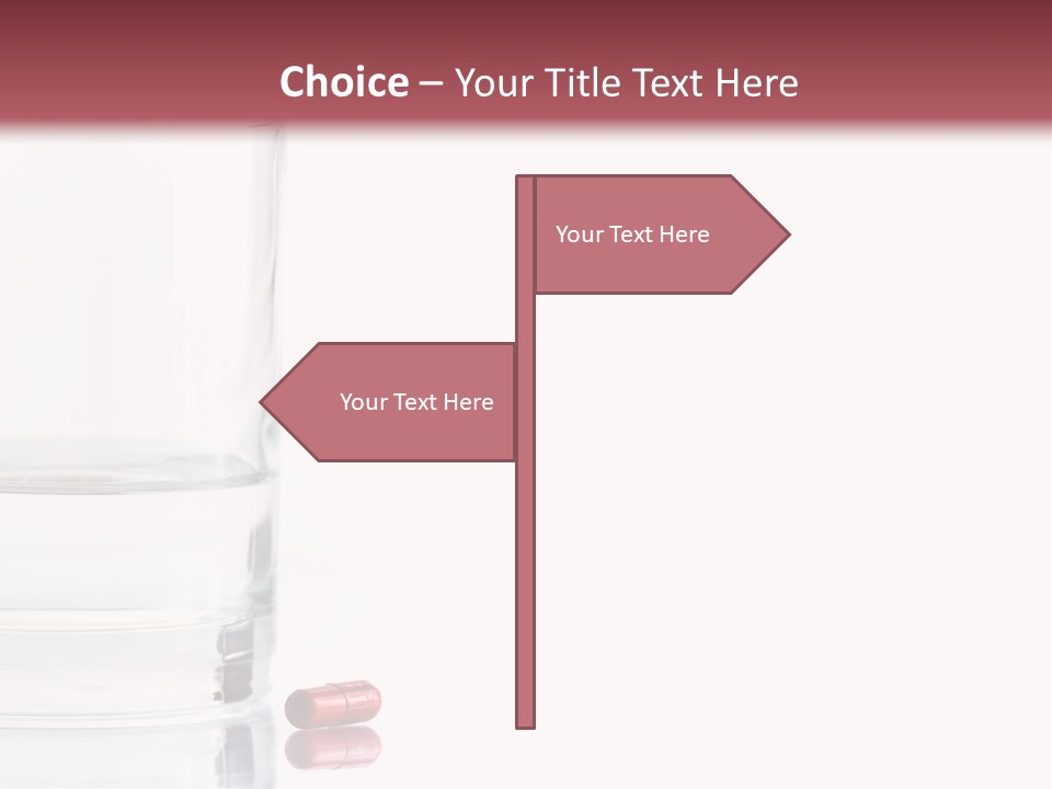 Close Up Of Red Pill And Water On A High Key Background. The Focus Is On The Front Pill And Falls Off Quickly (With Sample Text) PowerPoint Template