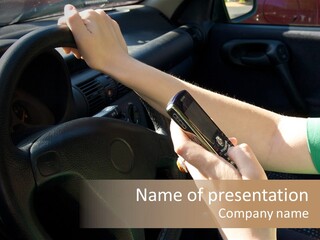 Woman Texting While Driving A Car PowerPoint Template