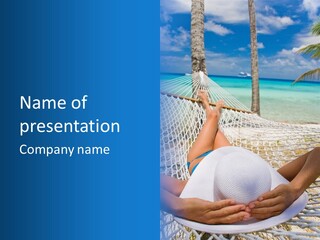 Woman Relaxing In Hammock Near Tropical Resort PowerPoint Template