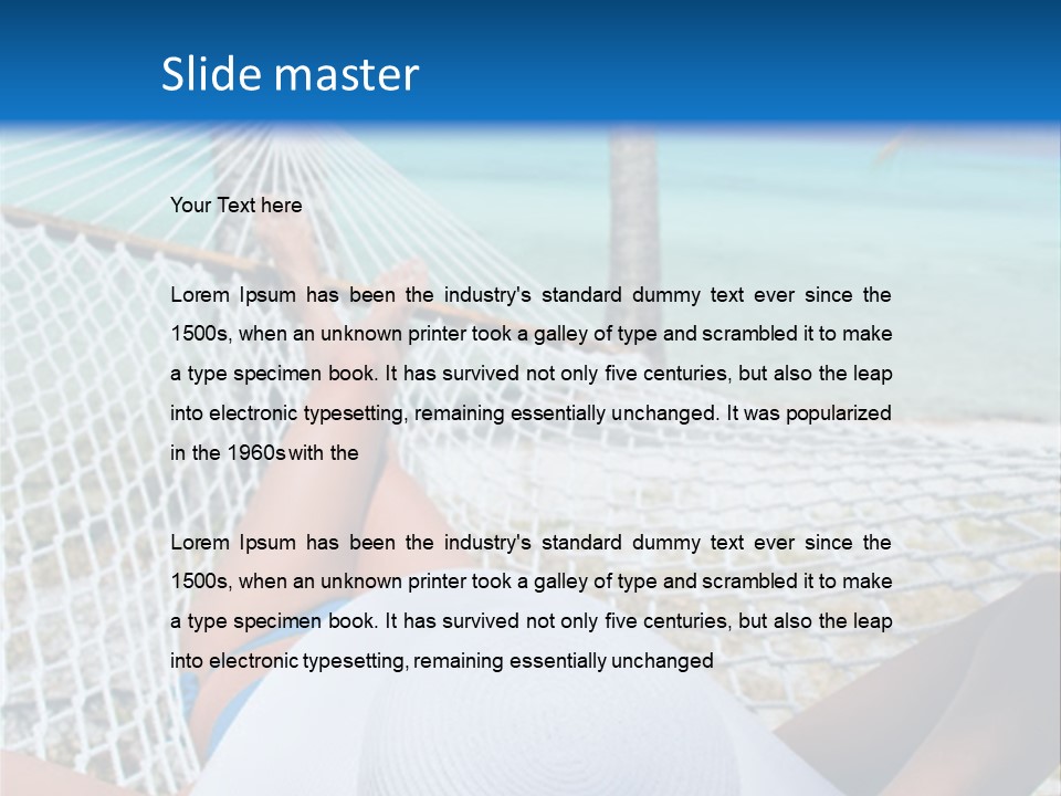 Woman Relaxing In Hammock Near Tropical Resort PowerPoint Template