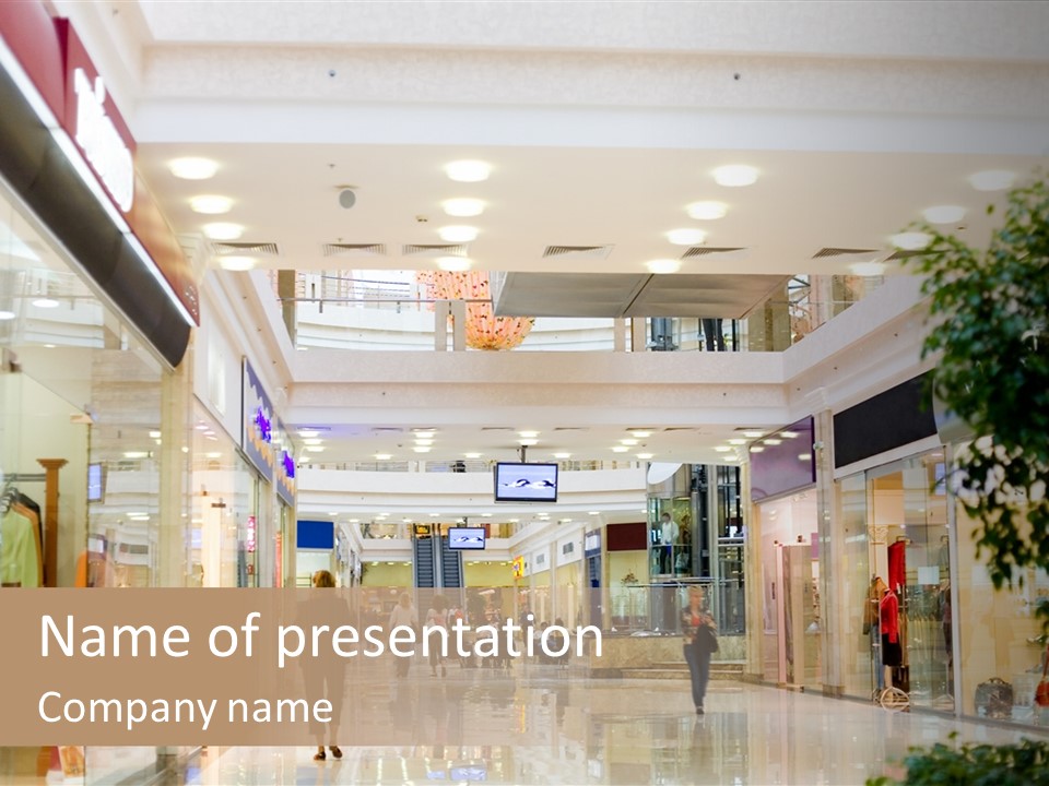 A Person Walking Through A Shopping Mall With A Sign That Says Name Of Presentation PowerPoint Template