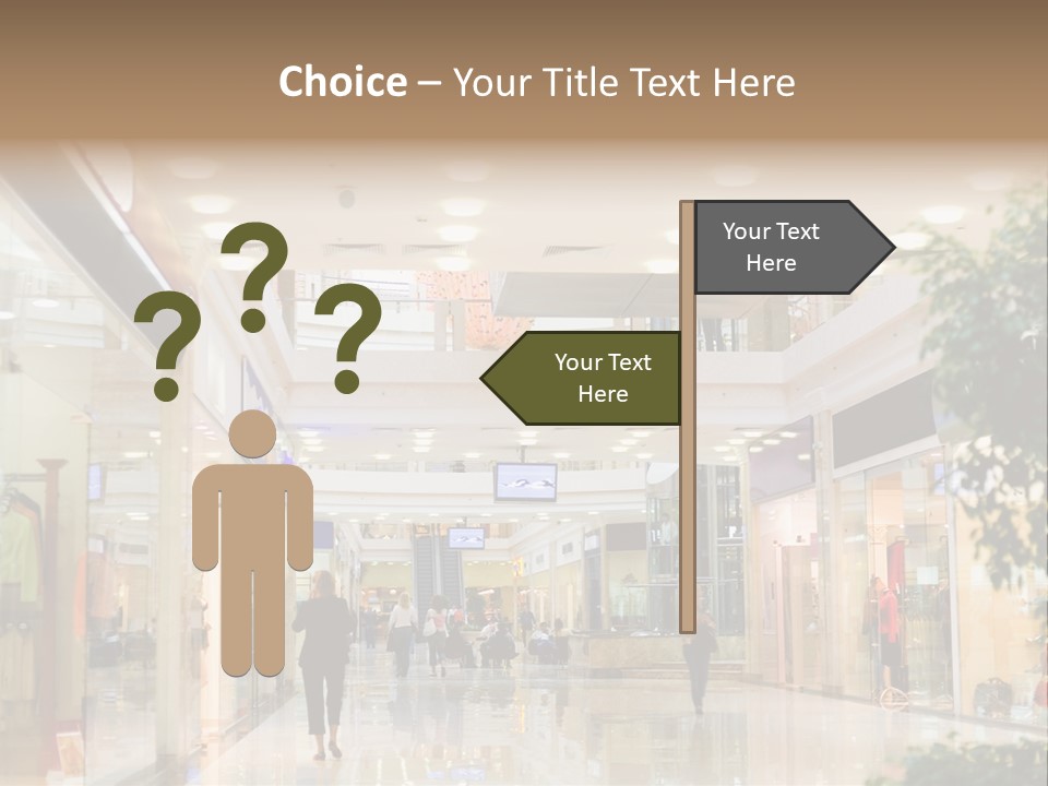 A Person Walking Through A Shopping Mall With A Sign That Says Name Of Presentation PowerPoint Template