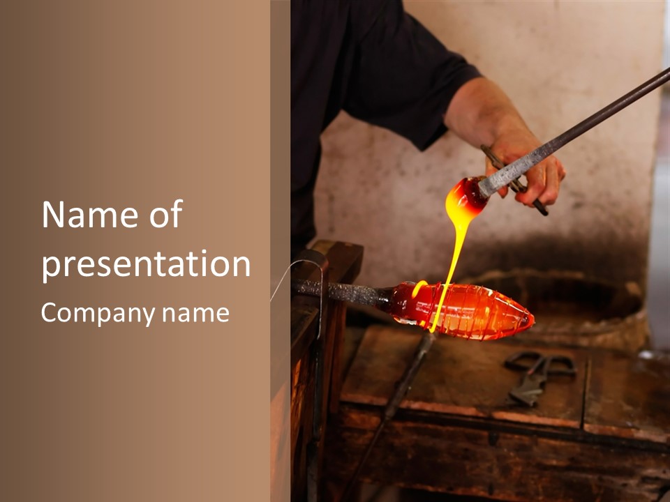 Glass Blower Forming A Piece Of Decorative Glass. (Murano, Italy) PowerPoint Template