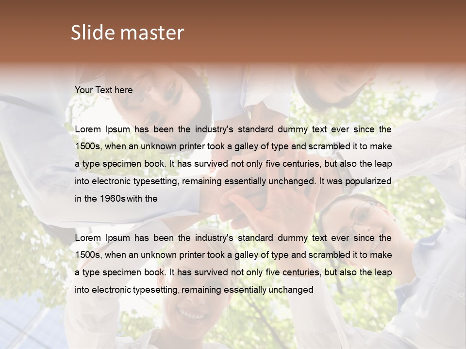 Bottom View Of People Making Pile Of Hands On Background Of Green Foliage PowerPoint Template