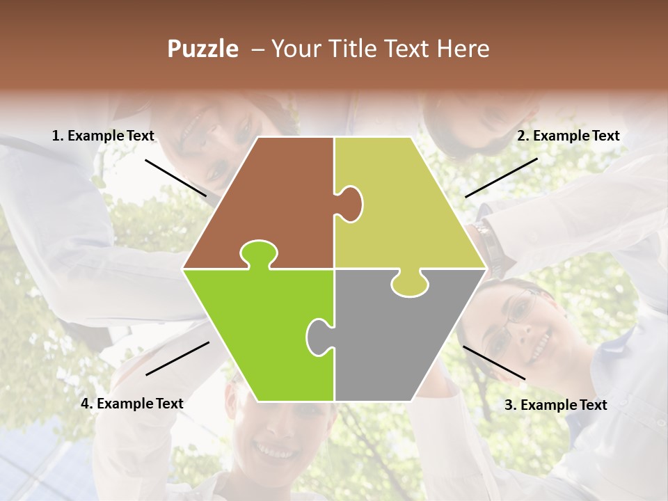 Bottom View Of People Making Pile Of Hands On Background Of Green Foliage PowerPoint Template