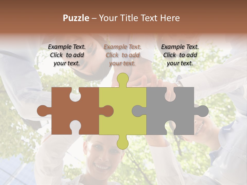 Bottom View Of People Making Pile Of Hands On Background Of Green Foliage PowerPoint Template