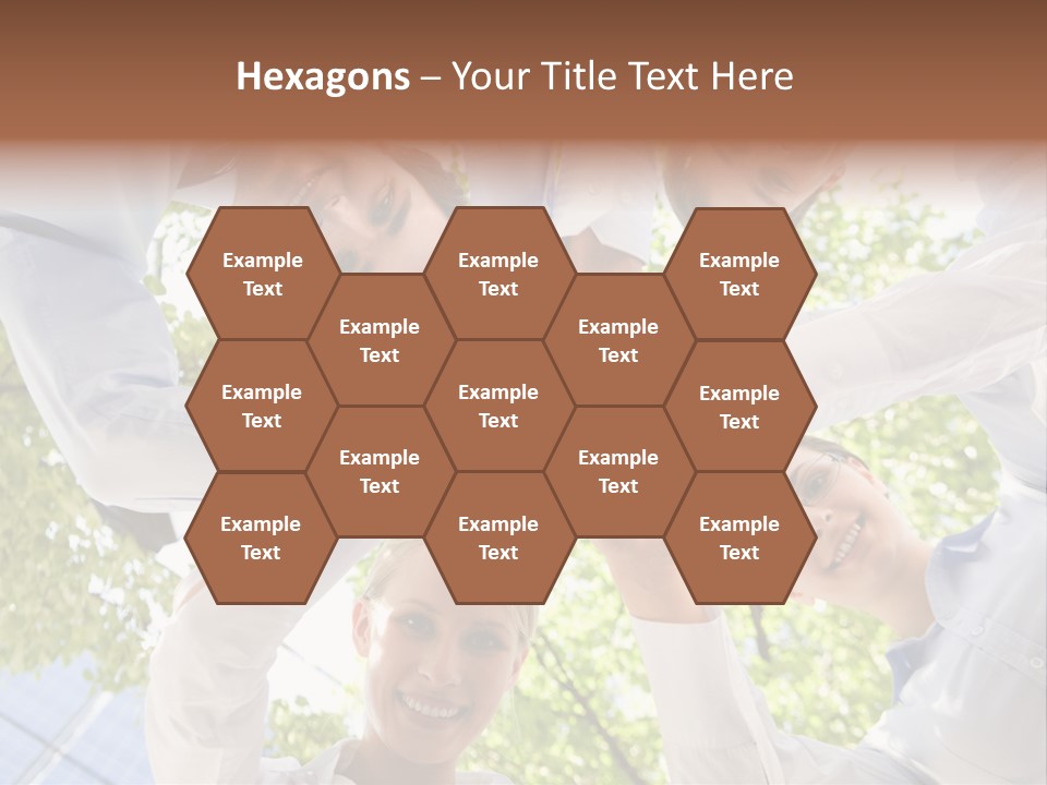 Bottom View Of People Making Pile Of Hands On Background Of Green Foliage PowerPoint Template