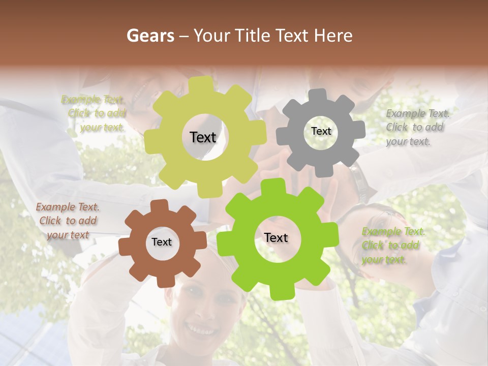 Bottom View Of People Making Pile Of Hands On Background Of Green Foliage PowerPoint Template