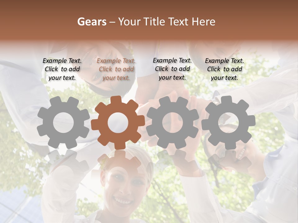 Bottom View Of People Making Pile Of Hands On Background Of Green Foliage PowerPoint Template