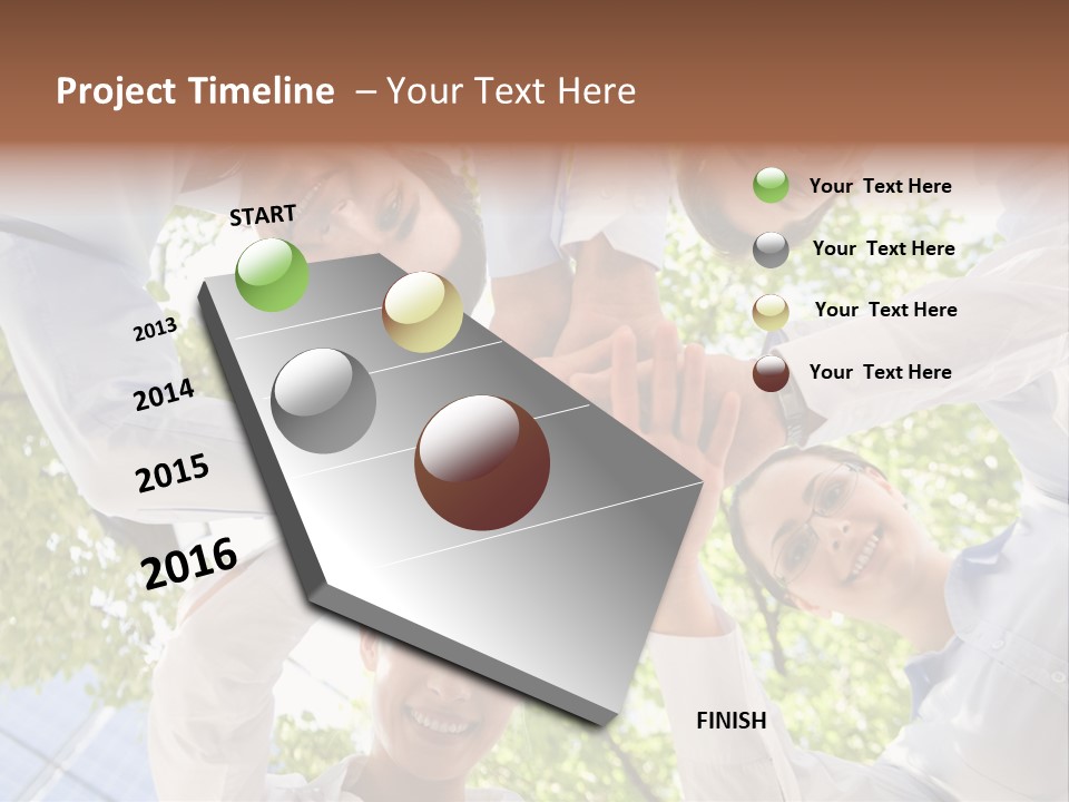 Bottom View Of People Making Pile Of Hands On Background Of Green Foliage PowerPoint Template