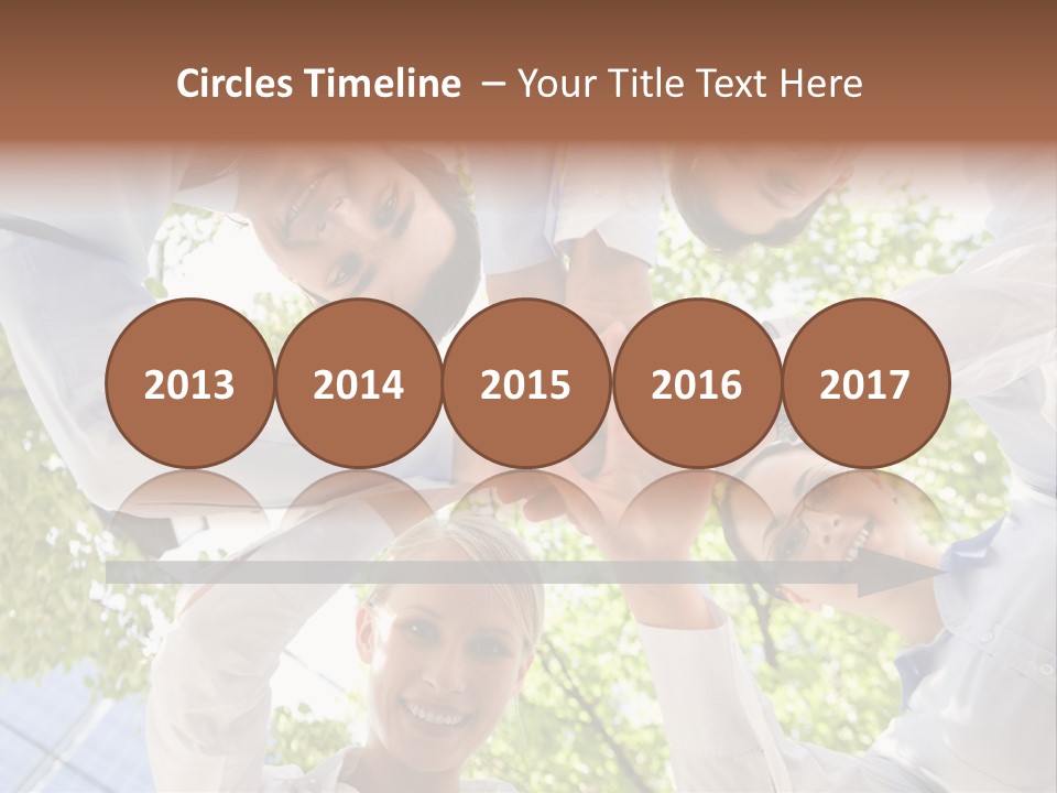 Bottom View Of People Making Pile Of Hands On Background Of Green Foliage PowerPoint Template