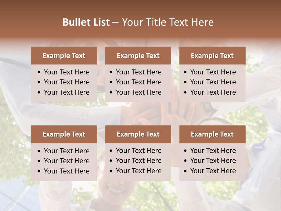 Bottom View Of People Making Pile Of Hands On Background Of Green Foliage PowerPoint Template