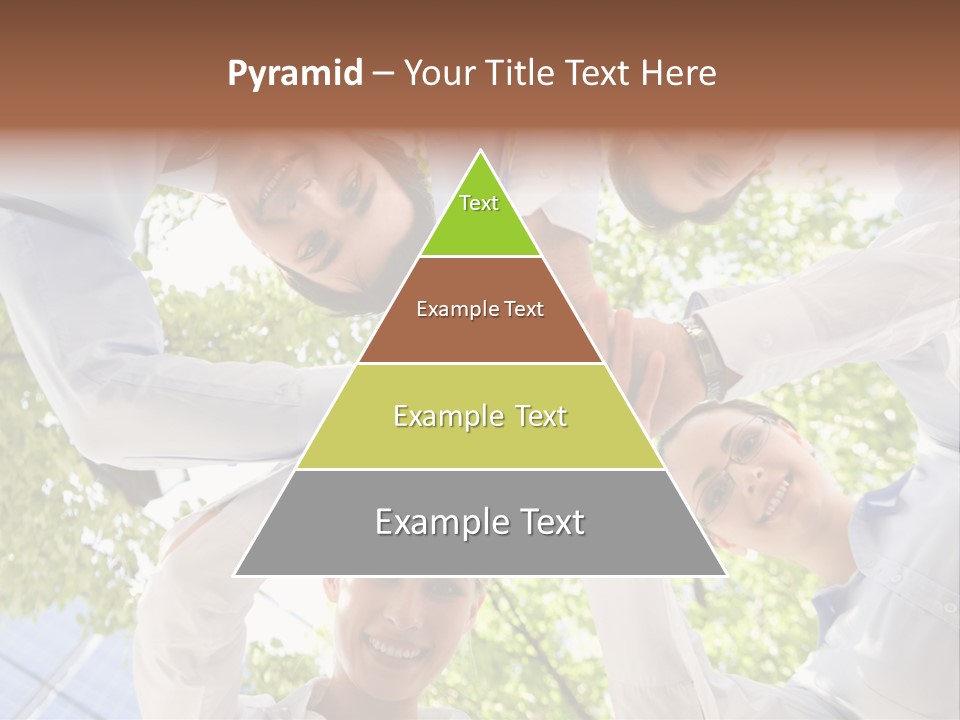 Bottom View Of People Making Pile Of Hands On Background Of Green Foliage PowerPoint Template