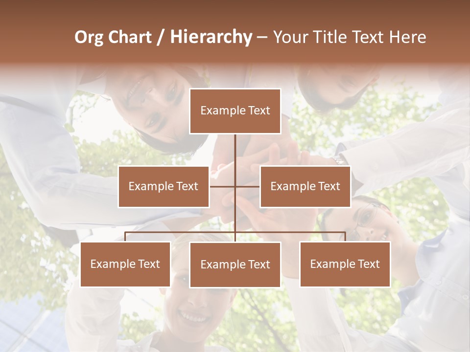 Bottom View Of People Making Pile Of Hands On Background Of Green Foliage PowerPoint Template