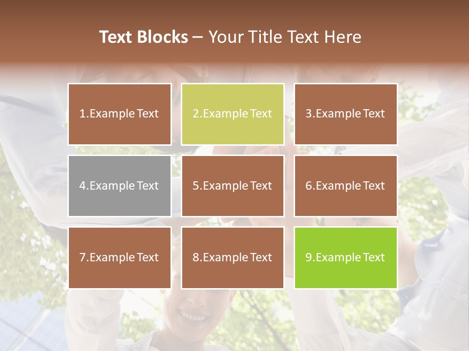 Bottom View Of People Making Pile Of Hands On Background Of Green Foliage PowerPoint Template