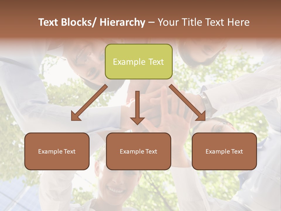 Bottom View Of People Making Pile Of Hands On Background Of Green Foliage PowerPoint Template
