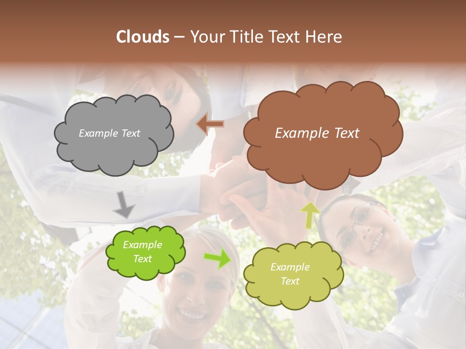 Bottom View Of People Making Pile Of Hands On Background Of Green Foliage PowerPoint Template