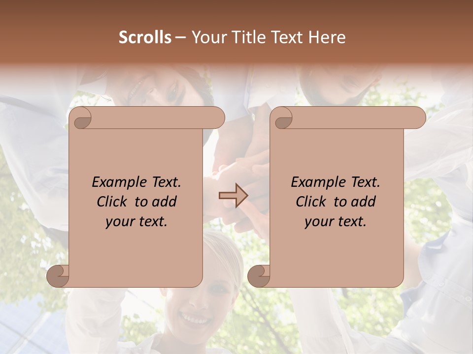 Bottom View Of People Making Pile Of Hands On Background Of Green Foliage PowerPoint Template