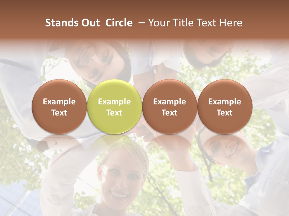 Bottom View Of People Making Pile Of Hands On Background Of Green Foliage PowerPoint Template