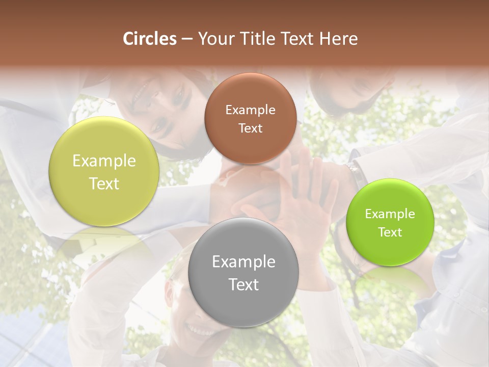 Bottom View Of People Making Pile Of Hands On Background Of Green Foliage PowerPoint Template