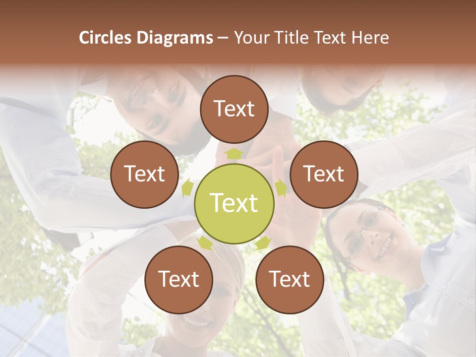 Bottom View Of People Making Pile Of Hands On Background Of Green Foliage PowerPoint Template