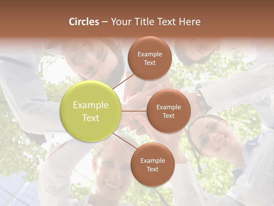 Bottom View Of People Making Pile Of Hands On Background Of Green Foliage PowerPoint Template