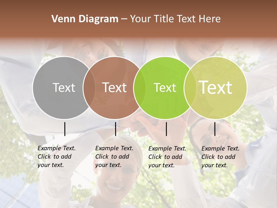 Bottom View Of People Making Pile Of Hands On Background Of Green Foliage PowerPoint Template